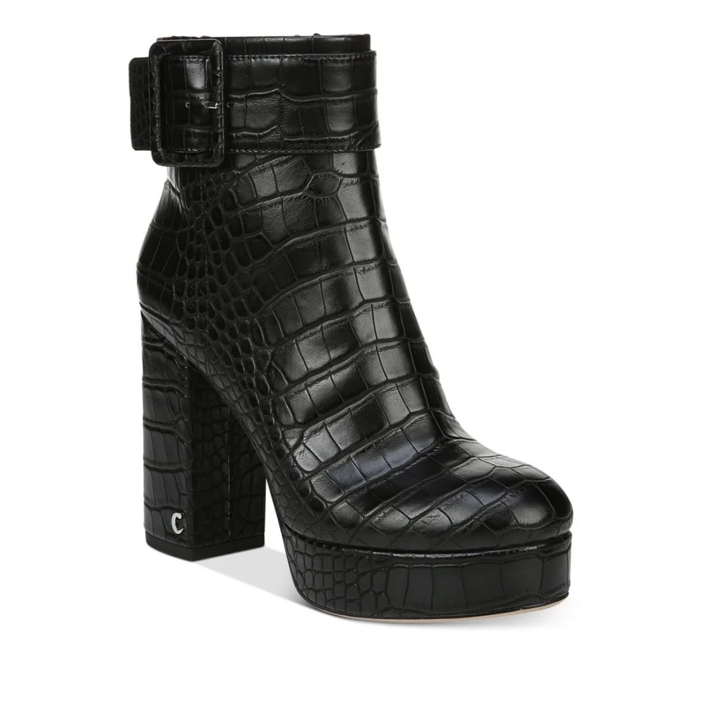 CIRCUS BY SAM EDELMAN Womens Black Croc Platform Alie Round Toe Booties